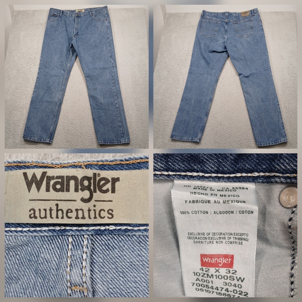 Wrangler Authentics Men's Jeans 42x32 Light Wash‎ Straight 100% Cotton